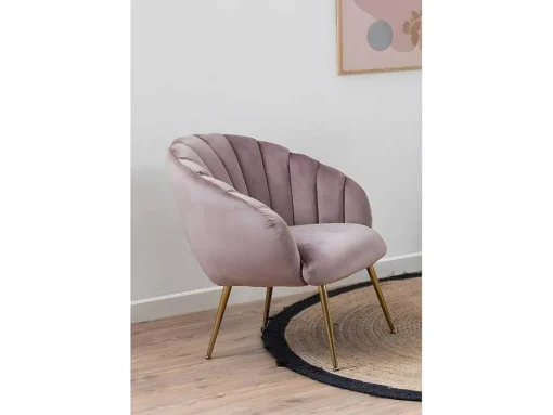 Dany Fauteuil Loungestoel Oudroze, Messingkleurig.
