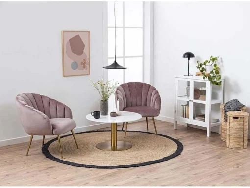 Dany Fauteuil Loungestoel Oudroze, Messingkleurig.