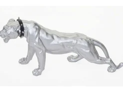 Decoratief Beeldje Panter Met Halsband, Zilver Mat Met Kraag