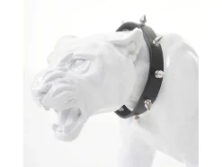 Decoratief Beeldje Panter Met Halsband, Wit Hoogglans Met Kraag