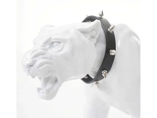 Decoratief Beeldje Panter Met Halsband, Wit Hoogglans Met Kraag