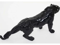 Decoratief Beeldje Panter Met Halsband, Zwart Hoogglans Met Kraag