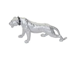 Decoratief Beeldje Panter Met Halsband, Zilver Mat Met Kraag
