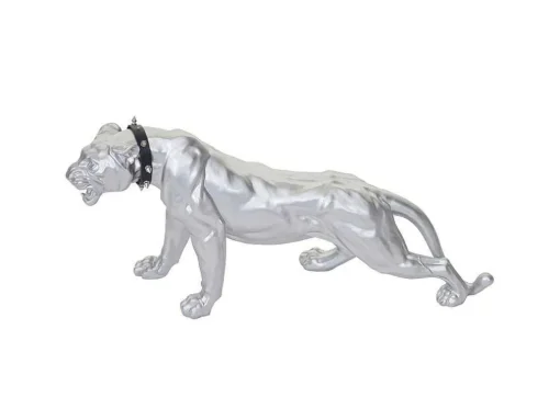 Decoratief Beeldje Panter Met Halsband, Zilver Mat Met Kraag