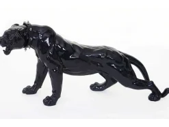 Decoratief Beeldje Panter Met Halsband, Zwart Hoogglans Met Kraag