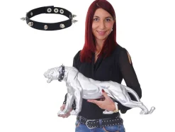 Decoratief Beeldje Panter Met Halsband, Zilver Mat Met Kraag