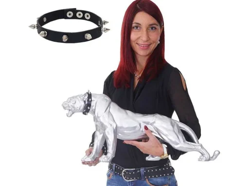 Decoratief Beeldje Panter Met Halsband, Zilver Mat Met Kraag