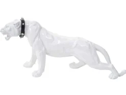 Decoratief Beeldje Panter Met Halsband, Wit Hoogglans Met Kraag