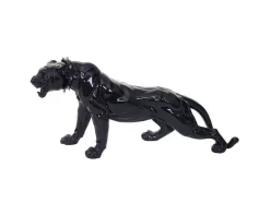 Decoratief Beeldje Panter Met Halsband, Zwart Hoogglans Met Kraag