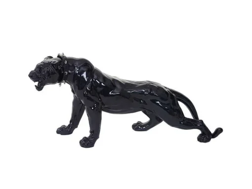 Decoratief Beeldje Panter Met Halsband, Zwart Hoogglans Met Kraag