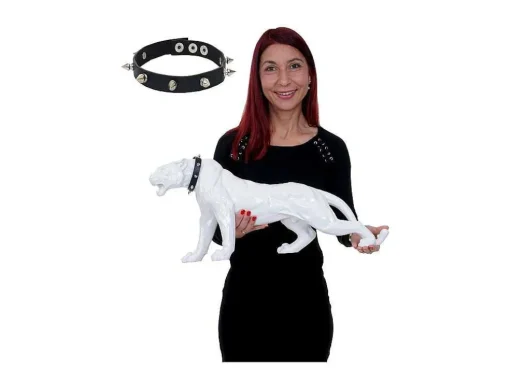 Decoratief Beeldje Panter Met Halsband, Wit Hoogglans Met Kraag