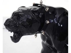 Decoratief Beeldje Panter Met Halsband, Zwart Hoogglans Met Kraag
