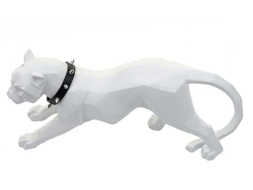 Decoratiefiguurtje Luipaard Mcw-D36 Met Kraag, Wit Mat Met Kraag