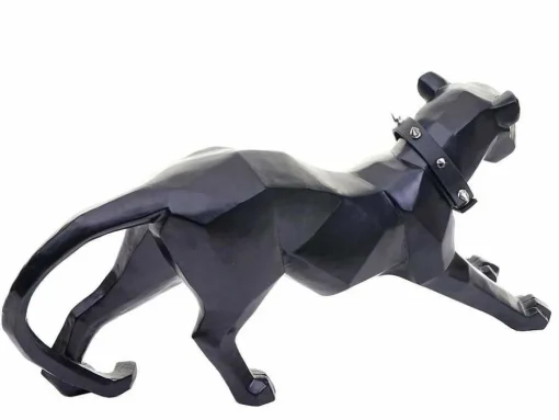 Decoratiefiguurtje Luipaard Mcw-D36 Met Kraag, Zwart Mat Met Kraag