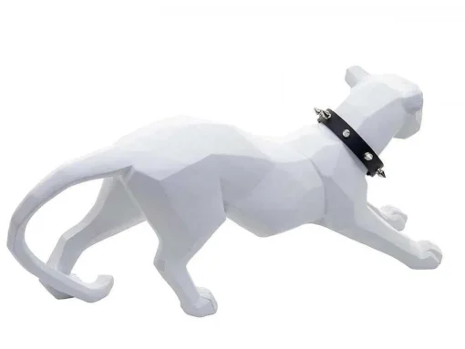 Decoratiefiguurtje Luipaard Mcw-D36 Met Kraag, Wit Mat Met Kraag