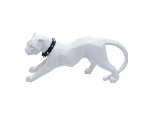 Decoratiefiguurtje Luipaard Mcw-D36 Met Kraag, Wit Mat Met Kraag