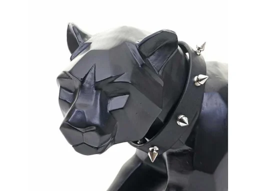 Decoratiefiguurtje Luipaard Mcw-D36 Met Kraag, Zwart Mat Met Kraag