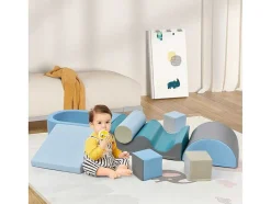 9-Delige Bouwstenen Voor Hardlopen En Klimmen. Bouwstenen Voor Kinderen. Trappen, Glijbaan En Ballenbad Voor Kleuters En Baby'S, Zachte, Kleurrijke Bouwstenen. Zonder Bal.