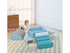 9-Delige Bouwstenen Voor Hardlopen En Klimmen. Bouwstenen Voor Kinderen. Trappen, Glijbaan En Ballenbad Voor Kleuters En Baby'S, Zachte, Kleurrijke Bouwstenen. Zonder Bal.