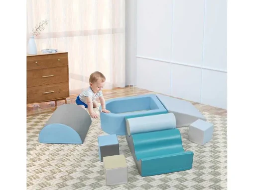 9-Delige Bouwstenen Voor Hardlopen En Klimmen. Bouwstenen Voor Kinderen. Trappen, Glijbaan En Ballenbad Voor Kleuters En Baby'S, Zachte, Kleurrijke Bouwstenen. Zonder Bal.