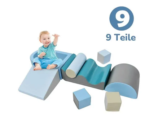 9-Delige Bouwstenen Voor Hardlopen En Klimmen. Bouwstenen Voor Kinderen. Trappen, Glijbaan En Ballenbad Voor Kleuters En Baby'S, Zachte, Kleurrijke Bouwstenen. Zonder Bal.