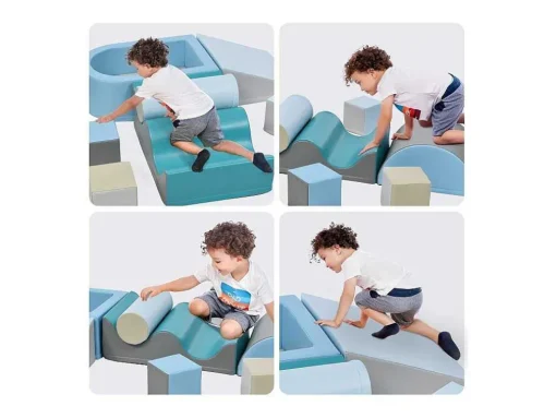 9-Delige Bouwstenen Voor Hardlopen En Klimmen. Bouwstenen Voor Kinderen. Trappen, Glijbaan En Ballenbad Voor Kleuters En Baby'S, Zachte, Kleurrijke Bouwstenen. Zonder Bal.