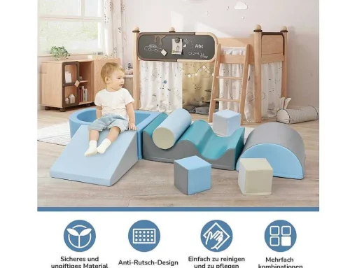 9-Delige Bouwstenen Voor Hardlopen En Klimmen. Bouwstenen Voor Kinderen. Trappen, Glijbaan En Ballenbad Voor Kleuters En Baby'S, Zachte, Kleurrijke Bouwstenen. Zonder Bal.