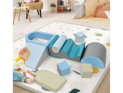 9-Delige Bouwstenen Voor Hardlopen En Klimmen. Bouwstenen Voor Kinderen. Trappen, Glijbaan En Ballenbad Voor Kleuters En Baby'S, Zachte, Kleurrijke Bouwstenen. Zonder Bal.
