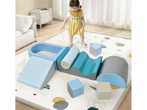 9-Delige Bouwstenen Voor Hardlopen En Klimmen. Bouwstenen Voor Kinderen. Trappen, Glijbaan En Ballenbad Voor Kleuters En Baby'S, Zachte, Kleurrijke Bouwstenen. Zonder Bal.