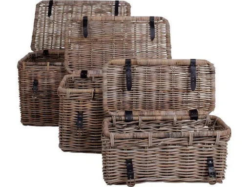 Demsy Opbergdozen 3 Stk. In Kubu Grijs Met Leren Hengsels.