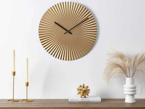 Design Wandklok - D. 50 Cm - Metaal - Goudkleurig - Felinar