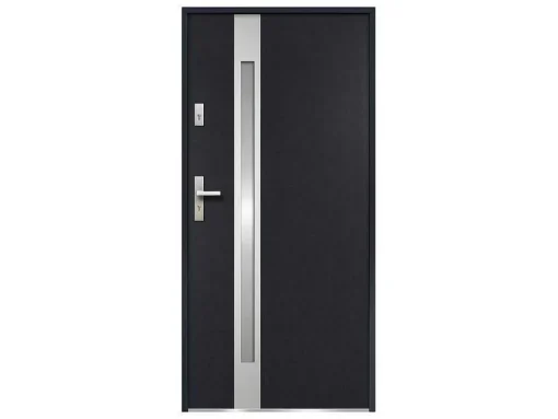 Deur Van Geglazuurd Staal En Inox H.207 X B.100 Cm Antraciet - Links Duwen - Braga