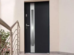 Deur Van Geglazuurd Staal En Inox H.207 X B.100 Cm Antraciet - Links Duwen - Braga