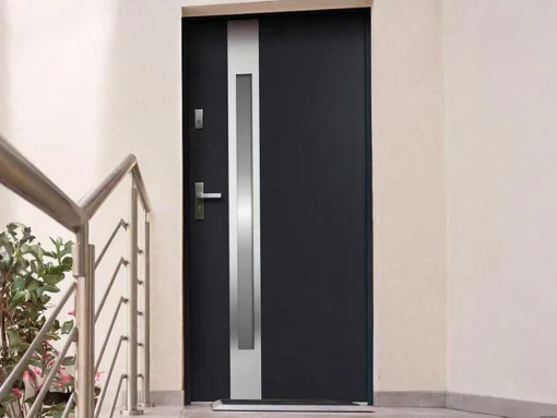 Deur Van Geglazuurd Staal En Inox H.207 X B.100 Cm Antraciet - Links Duwen - Braga