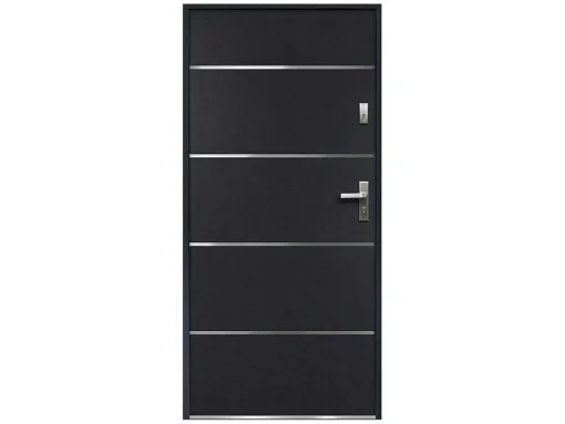 Deur Van Massief Staal En Inox H.207 X B.100 Cm Antraciet - Rechts Duwen - Naxara