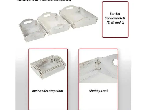 Dienblad Mcw-C50 Shabby Look (Set Van 3), Wit, Shabby