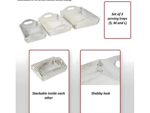 Dienblad Mcw-C50 Shabby Look (Set Van 3), Wit, Shabby