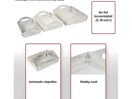 Dienblad Mcw-C50 Shabby Look (Set Van 3), Wit, Shabby