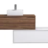 Donker Naturel En Wit Hangend Badkamermeubel Met Enkele Wastafel En Twee Lades - 94 Cm - Teana Ii