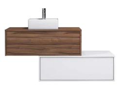 Donker Naturel En Wit Hangend Badkamermeubel Met Enkele Wastafel En Twee Lades - 94 Cm - Teana Ii