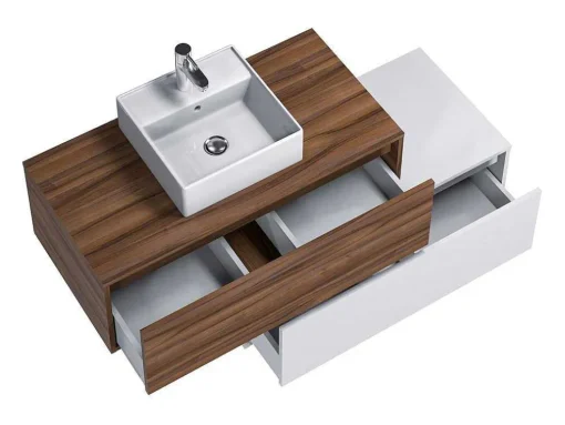 Donker Naturel En Wit Hangend Badkamermeubel Met Enkele Wastafel En Twee Lades - 94 Cm - Teana Ii