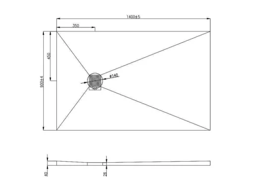 Douchebak Om Te Betegelen Delos 1400X900X40 Mm