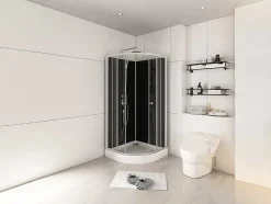 Douchecabine In Kwartcirkel - Verstelbare Hoogte - Chroom En Zwart - L90 X B90 X H213/232 Cm - Pozali