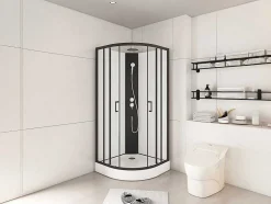 Douchecabine Kwart Cirkel - Aanpasbare Hoogte - L80 X B80 X H213/232 Cm - Zwart En Wit - Rovata