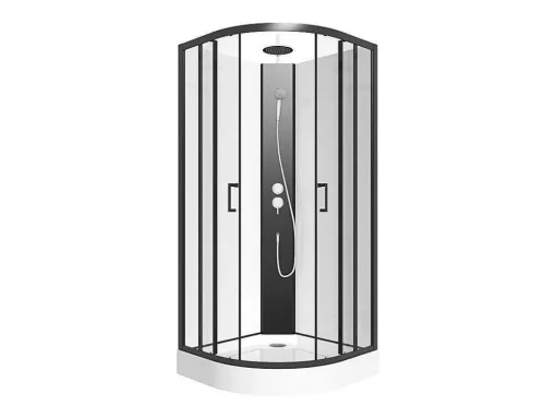 Douchecabine Kwart Cirkel - Aanpasbare Hoogte - L80 X B80 X H213/232 Cm - Zwart En Wit - Rovata