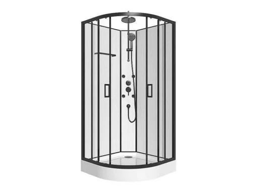 Douchecabine Met Massagefunctie Van Bamboevezel - Mat Zwart - L80 X B80 X H225 Cm - Zalifa