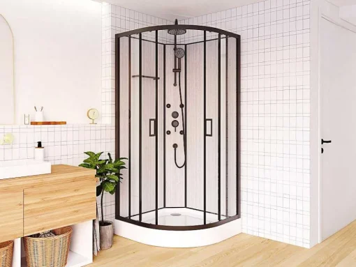 Douchecabine Met Massagefunctie Van Bamboevezel - Mat Zwart - L80 X B80 X H225 Cm - Zalifa