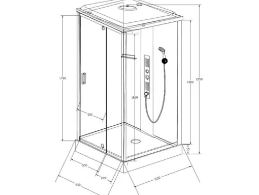 Douchecabine Met Massagestralen Primea - 2 Zones Met Massagestralen - L90 X D90 X H215 Cm - Tropische Regenfunctie En Handdouchekop