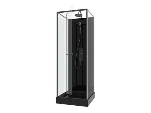 Douchecabine Met Omkeerbare Plaatsingsrichting En Aanpasbare Hoogte - Zwart - L90 X B90 X H213/232 Cm - Damilu
