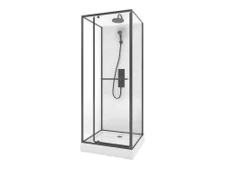 Douchecabine Met Omkeerbare Plaatsingsrichting- Aanpasbare Hoogte - Matzwart - L80 X B80 X H213/232 Cm - Savito